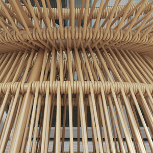 Rattan Outdoor Coffee Table, Patio End Table with Tempered Glass Tabletop & Steel Frame, Round Side Table Wicker Furniture for Backyard Lawn Balcony, Nature Wood