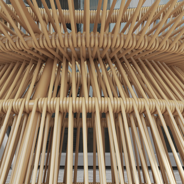 Rattan Outdoor Coffee Table, Patio End Table with Tempered Glass Tabletop & Steel Frame, Round Side Table Wicker Furniture for Backyard Lawn Balcony, Nature Wood