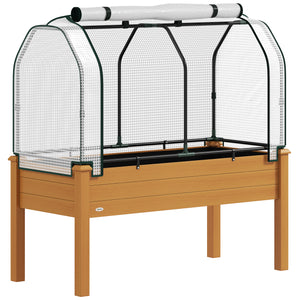 Raised Garden Bed with PE Greenhouse Cover Outdoor Elevated Wood Planter Box for Herbs and Vegetables, Use for Patio, Backyard, Balcony, 48 x 22 x 46 inch, Sand