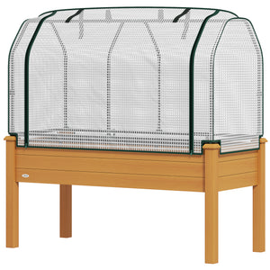 Raised Garden Bed with PE Greenhouse Cover Outdoor Elevated Wood Planter Box for Herbs and Vegetables, Use for Patio, Backyard, Balcony, 48 x 22 x 46 inch, Sand