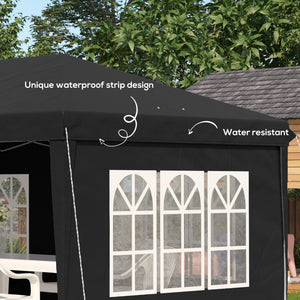 3 x 6m Garden Pop Up Gazebo, Height Adjustable Marquee Party Tent with Sidewalls, Storage Bag, Black