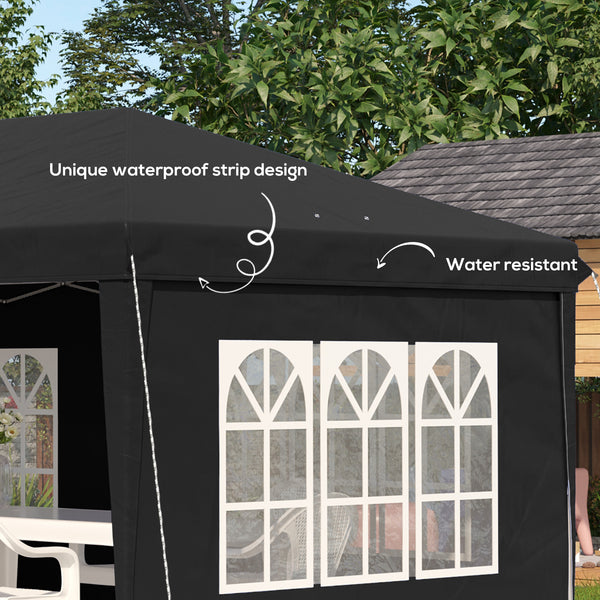 3 x 6m Garden Pop Up Gazebo, Height Adjustable Marquee Party Tent with Sidewalls, Storage Bag, Black