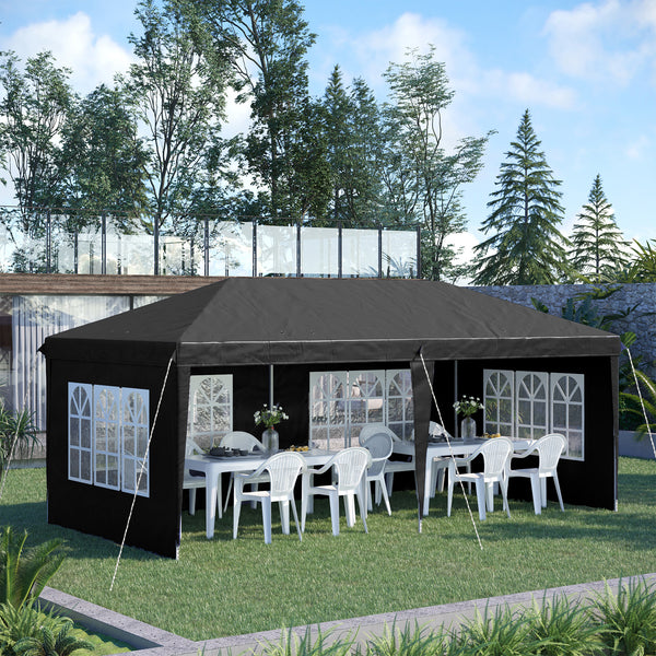3 x 6m Garden Pop Up Gazebo, Height Adjustable Marquee Party Tent with Sidewalls, Storage Bag, Black