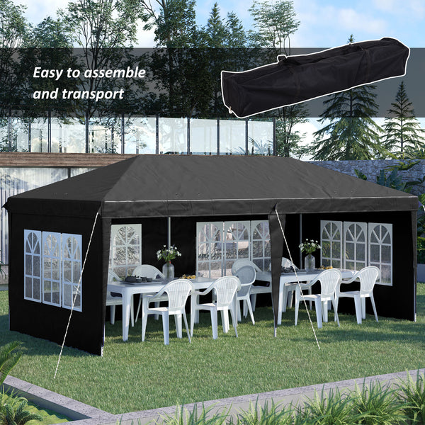 3 x 6m Garden Pop Up Gazebo, Height Adjustable Marquee Party Tent with Sidewalls, Storage Bag, Black