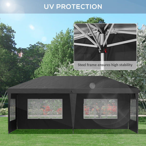 3 x 6m Garden Pop Up Gazebo, Height Adjustable Marquee Party Tent with Sidewalls, Storage Bag, Black