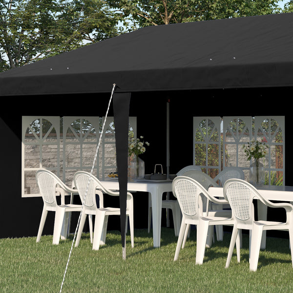 3 x 6m Garden Pop Up Gazebo, Height Adjustable Marquee Party Tent with Sidewalls, Storage Bag, Black