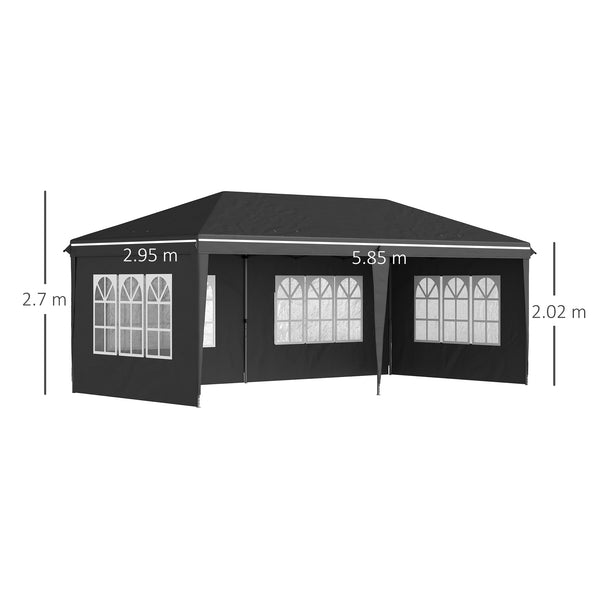 3 x 6m Garden Pop Up Gazebo, Height Adjustable Marquee Party Tent with Sidewalls, Storage Bag, Black