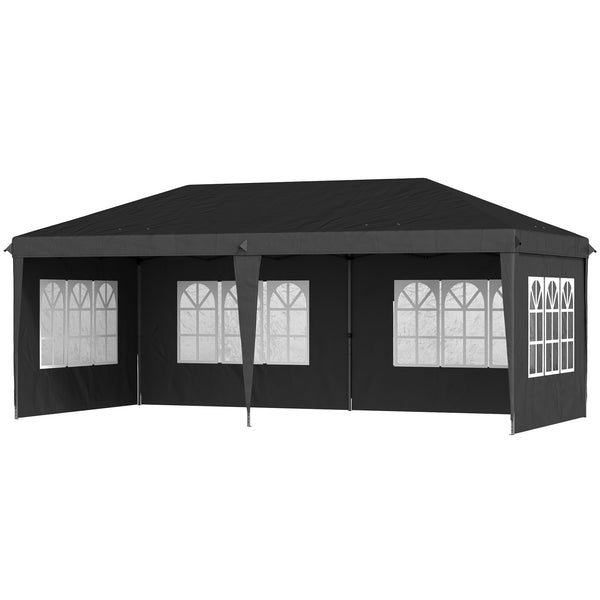 3 x 6m Garden Pop Up Gazebo, Height Adjustable Marquee Party Tent with Sidewalls, Storage Bag, Black