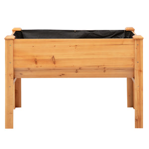Raised Garden Bed with Hooks, 660lb Capacity Wood Elevated Planter Box with Water Draining and Liner, Funnel Design for Vegetable, Herbs, Flower, 48" x 24" x 32", Natural
