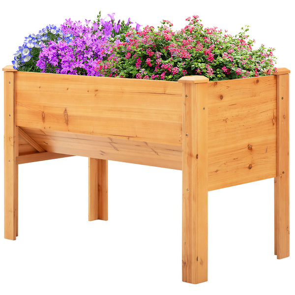 Outsunny 48" Raised Garden Bed with Hooks, 660lb Capacity Wood Elevated Planter Box with Water Draining and Liner, Funnel Design for Backyard Patio to Grow Vegetables, Herbs, Flowers, Natural