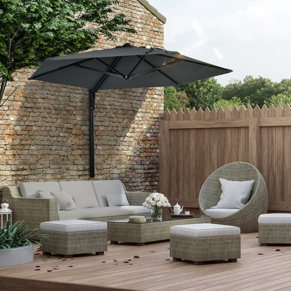 2.5m Wall Mounted Parasol, Hand to Push Outdoor Patio Umbrella with 180 Degree Rotatable Canopy for Porch, Deck, Garden, 250 cm, Dark Grey