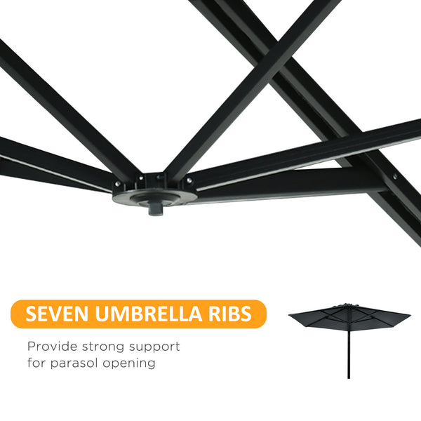2.5m Wall Mounted Parasol, Hand to Push Outdoor Patio Umbrella with 180 Degree Rotatable Canopy for Porch, Deck, Garden, 250 cm, Dark Grey