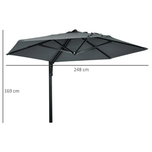2.5m Wall Mounted Parasol, Hand to Push Outdoor Patio Umbrella with 180 Degree Rotatable Canopy for Porch, Deck, Garden, 250 cm, Dark Grey