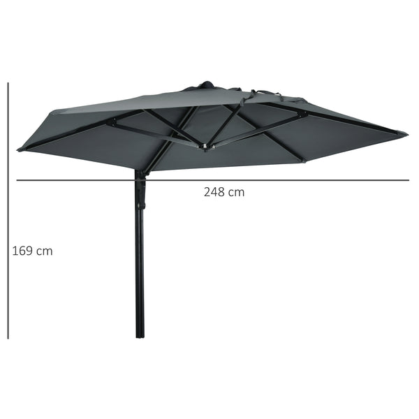 2.5m Wall Mounted Parasol, Hand to Push Outdoor Patio Umbrella with 180 Degree Rotatable Canopy for Porch, Deck, Garden, 250 cm, Dark Grey