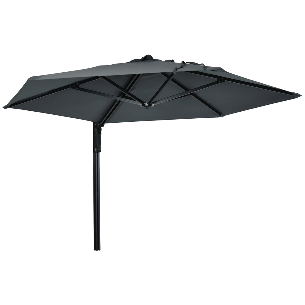 2.5m Wall Mounted Parasol, Hand to Push Outdoor Patio Umbrella with 180 Degree Rotatable Canopy for Porch, Deck, Garden, 250 cm, Dark Grey
