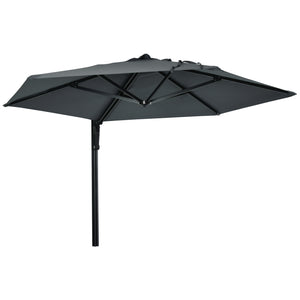 2.5m Wall Mounted Parasol, Hand to Push Outdoor Patio Umbrella with 180 Degree Rotatable Canopy for Porch, Deck, Garden, 250 cm, Dark Grey