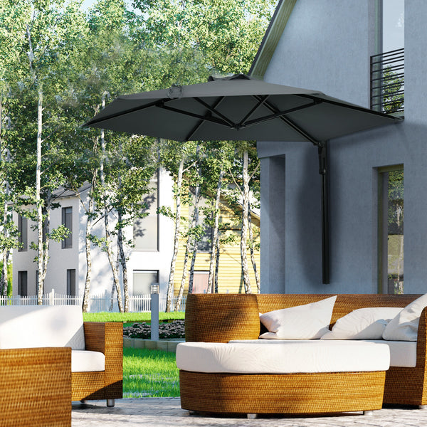 2.5m Wall Mounted Parasol, Hand to Push Outdoor Patio Umbrella with 180 Degree Rotatable Canopy for Porch, Deck, Garden, 250 cm, Dark Grey