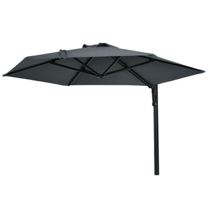 2.5m Wall Mounted Parasol, Hand to Push Outdoor Patio Umbrella with 180 Degree Rotatable Canopy for Porch, Deck, Garden, 250 cm, Dark Grey