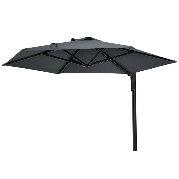 2.5m Wall Mounted Parasol, Hand to Push Outdoor Patio Umbrella with 180 Degree Rotatable Canopy for Porch, Deck, Garden, 250 cm, Dark Grey