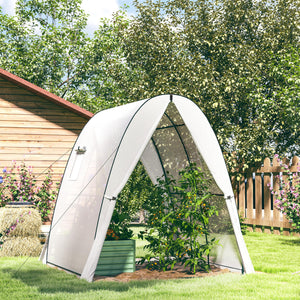 Outsunny 6' x 6' x 6.6' Hoop House Greenhouse with Sandbags and Hemmed PE Cover, Walk-In Tunnel Green House with 2 Doors and Screen Windows, Portable Greenhouse Gardening Plant Hot House, White