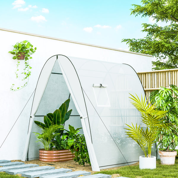 Outsunny 6' x 6' x 6.6' Hoop House Greenhouse with Sandbags and Hemmed PE Cover, Walk-In Tunnel Green House with 2 Doors and Screen Windows, Portable Greenhouse Gardening Plant Hot House, White