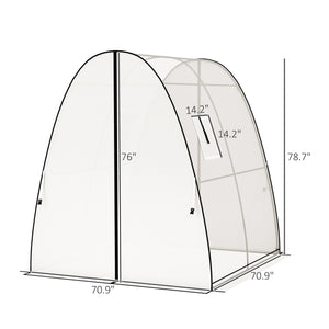 Outsunny 6' x 6' x 6.6' Hoop House Greenhouse with Sandbags and Hemmed PE Cover, Walk-In Tunnel Green House with 2 Doors and Screen Windows, Portable Greenhouse Gardening Plant Hot House, White