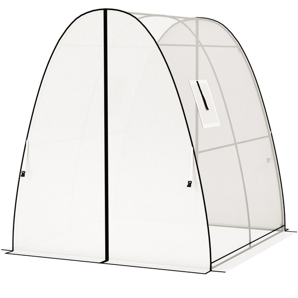 Outsunny 6' x 6' x 6.6' Hoop House Greenhouse with Sandbags and Hemmed PE Cover, Walk-In Tunnel Green House with 2 Doors and Screen Windows, Portable Greenhouse Gardening Plant Hot House, White