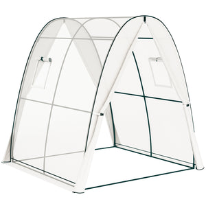 Outsunny 6' x 6' x 6.6' Hoop House Greenhouse with Sandbags and Hemmed PE Cover, Walk-In Tunnel Green House with 2 Doors and Screen Windows, Portable Greenhouse Gardening Plant Hot House, White