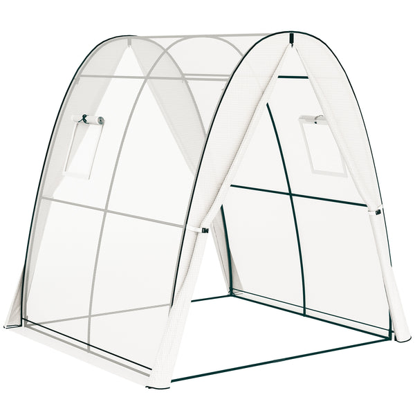 Outsunny 6' x 6' x 6.6' Hoop House Greenhouse with Sandbags and Hemmed PE Cover, Walk-In Tunnel Green House with 2 Doors and Screen Windows, Portable Greenhouse Gardening Plant Hot House, White