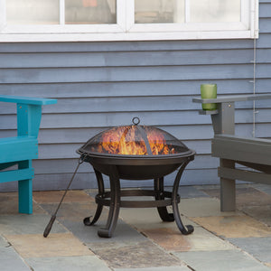 21.7" x 21.7" x 19.7" Outdoor Fire Pit with Mesh Lid, Wood Burner, Log Burning Bowl with Poker for Patio, Backyard, Black