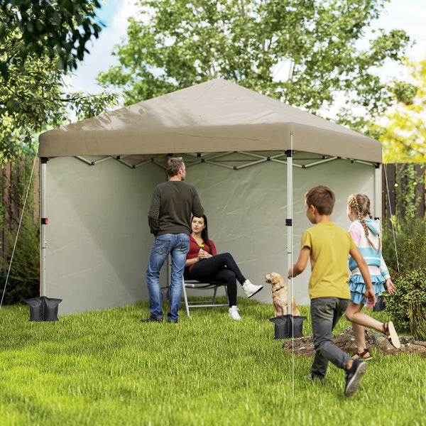 3 x 3 (M) Pop Up Gazebo, UPF 30+ with 2 Sidewalls, Leg Weight Bags and Wheeled Bag, Height Adjustable Party Tent Event Shelter for Garden, Patio, Khaki