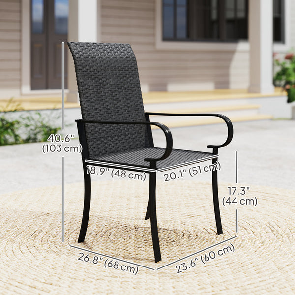 Patio Dining Chairs Set of 2, Outdoor PE Rattan Armchairs with Steel Frame, Indoor Outdoor All Weather Wicker Chairs for Garden, Backyard, Pool Side, Porch, Black
