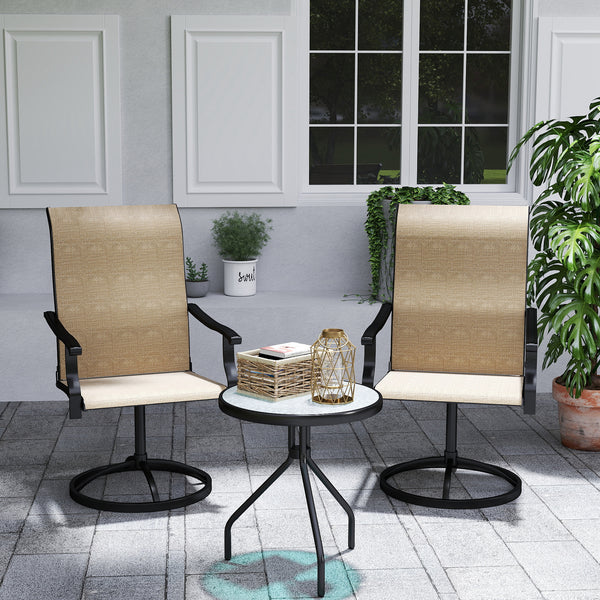 Outdoor Patio Swivel Chairs Set of 2, High Back Patio Dining Chairs with All-Weather Mesh Fabric and Metal Frame for Backyard, Lawn, Porch or Garden, Brown