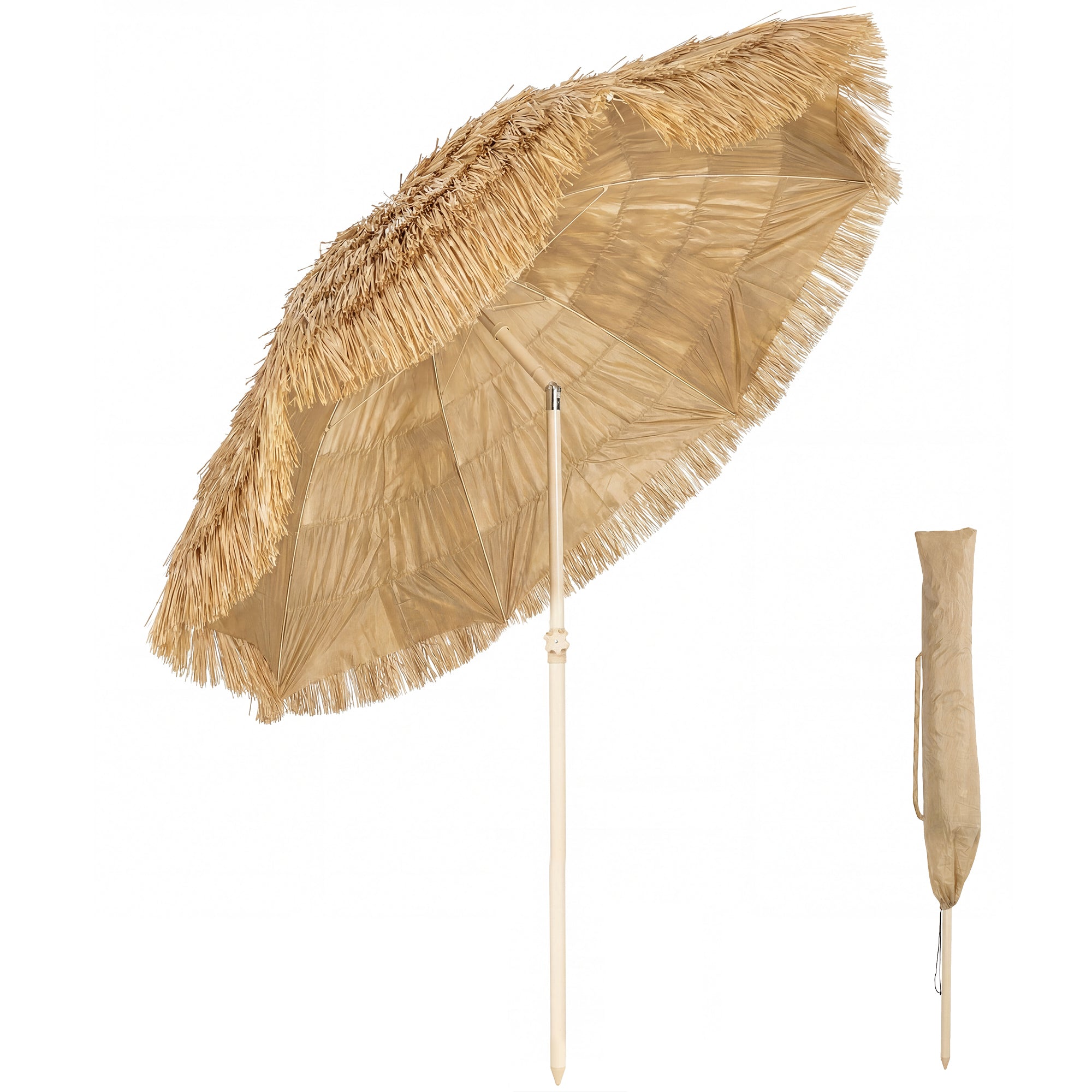 Outsunny 6FT Tiki Umbrella, Outdoor Hawaiian Style Patio Umbrella with 8 Ribs, Carry Bag, Outdoor Tiki Bar, Tropical Palapa