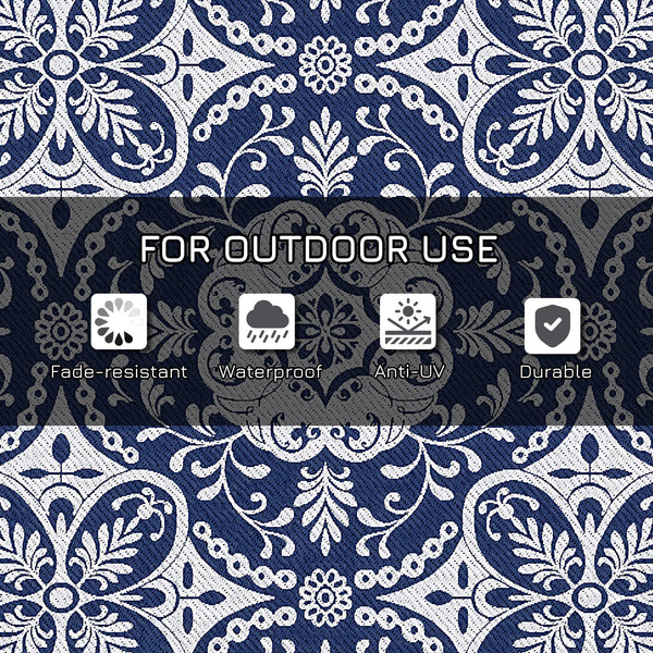 Outdoor Rug for Patio, 9' x 18' Waterproof Large Mat, Reversible Plastic Straw Rug for Decor, Portable Outside RV Camping Area Carpet Mat for Backyard Porch Deck Picnic, Blue & White Floral