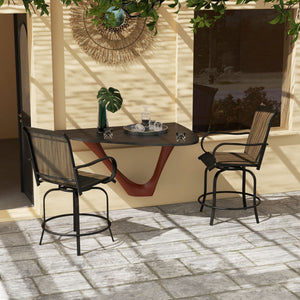 Outdoor Bar Stools Set of 2 with Armrests, 360° Swivel Bar Height Patio Chairs with Mesh Fabric, Steel Frame Dining Chairs, for Balcony, Poolside, Backyard, Tan