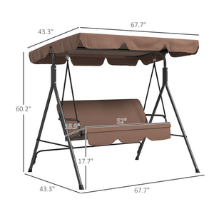 Outsunny 3-Seat Outdoor Patio Swing Chair with Removable Cushion, Steel Frame Stand and Adjustable Tilt Canopy for Patio, Garden, Poolside, Balcony, Backyard, Brown 2