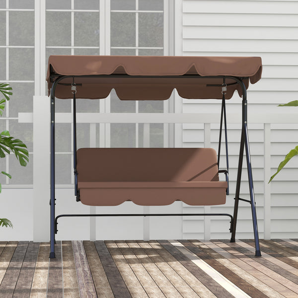 Outsunny 3-Seat Outdoor Patio Swing Chair with Removable Cushion, Steel Frame Stand and Adjustable Tilt Canopy for Patio, Garden, Poolside, Balcony, Backyard, Brown 2