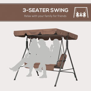 Outsunny 3-Seat Outdoor Patio Swing Chair with Removable Cushion, Steel Frame Stand and Adjustable Tilt Canopy for Patio, Garden, Poolside, Balcony, Backyard, Brown 2