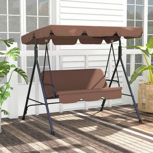 Outsunny 3-Seat Outdoor Patio Swing Chair with Removable Cushion, Steel Frame Stand and Adjustable Tilt Canopy for Patio, Garden, Poolside, Balcony, Backyard, Brown 2