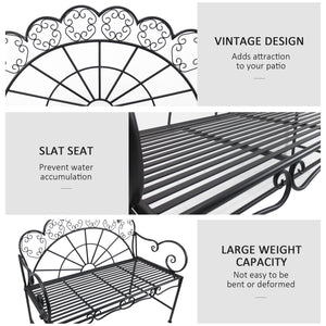 Garden Bench, 2 Seater Outdoor Patio Bench, Metal Garden Loveseat with Slatted Seat, 200 KG Capacity for Park Balcony Porch, 107 x 55.5 x 92 cm, Black