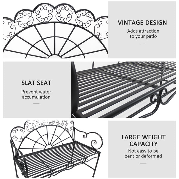 Garden Bench, 2 Seater Outdoor Patio Bench, Metal Garden Loveseat with Slatted Seat, 200 KG Capacity for Park Balcony Porch, 107 x 55.5 x 92 cm, Black