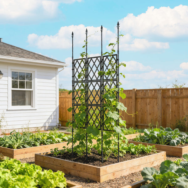 Foldable Garden Trellis, 33.5 x 77.6 Inch Lattice Climbing Support Trellis for Garden Indoor Outdoor, DIY Assembly for Vines, Vegetables, Flowers, Fruits, Black