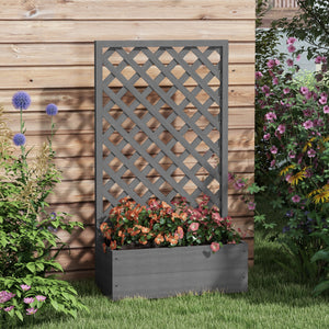 Outsunny Raised Garden Bed with Trellis Lattice, Wood Planter Box with Self Draining Gap, Freestanding Trellis Planter for Climbing Plants, Vines, Flowers, 29.5" x 13.25" x 53.25", Dark Gray