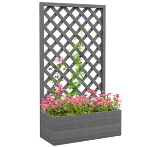 Outsunny Raised Garden Bed with Trellis Lattice, Wood Planter Box with Self Draining Gap, Freestanding Trellis Planter for Climbing Plants, Vines, Flowers, 29.5" x 13.25" x 53.25", Dark Gray