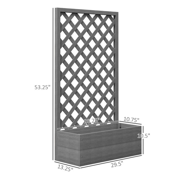 Outsunny Raised Garden Bed with Trellis Lattice, Wood Planter Box with Self Draining Gap, Freestanding Trellis Planter for Climbing Plants, Vines, Flowers, 29.5" x 13.25" x 53.25", Dark Gray