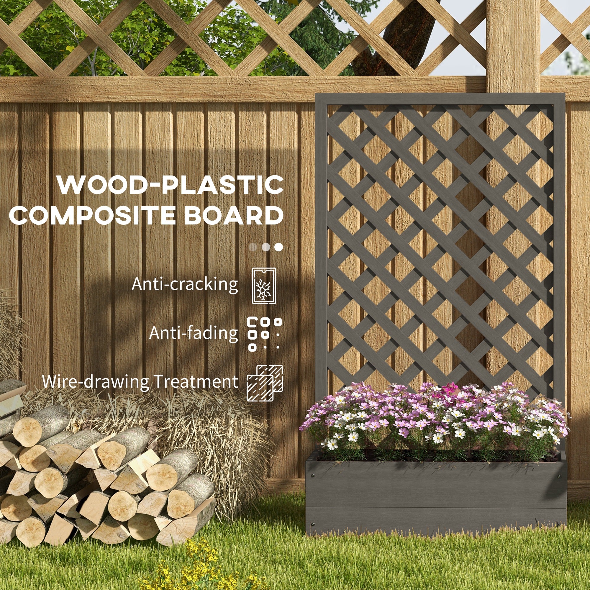 wooden box planter lattice trellis Outsunny Elegant Raised Garden Bed with Trellis & Self-Draining Design