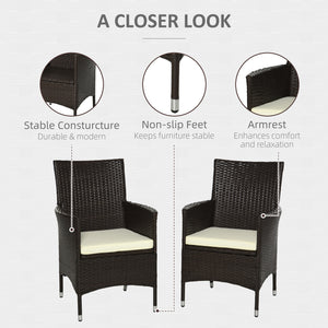 2 Pieces Outdoor PE Rattan Dining Chairs Set with Cushion, Garden Armchair with Armrests, High Backrest, Metal Frame Patio Wicker Furniture, Coffee
