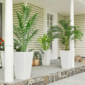 Tall Planters for Outdoor Plants Set of 3, 24 In Taper Planters with Drainage Holes, Rattan Decor Plant Pots for Indoor Outdoor Front Porch Patio Backyard, White
