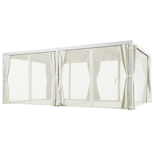 Outsunny 12' x 19' Louvered Pergola Hardtop Gazebo with Adjustable Aluminum Roof and Frame, Outdoor Pergola with Curtains and Netting, for Garden, Lawn, Backyard, and Deck, Cream White